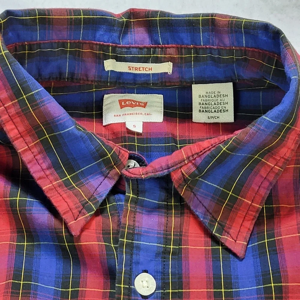 Levis Plaid Button Front Shirt Red Blue‎ Stretch Long Sleeve Mens Small